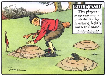 Règle XVIII : Le joueur...peut enlever...les taupinières...en les brossant légèrement avec la main..., des 